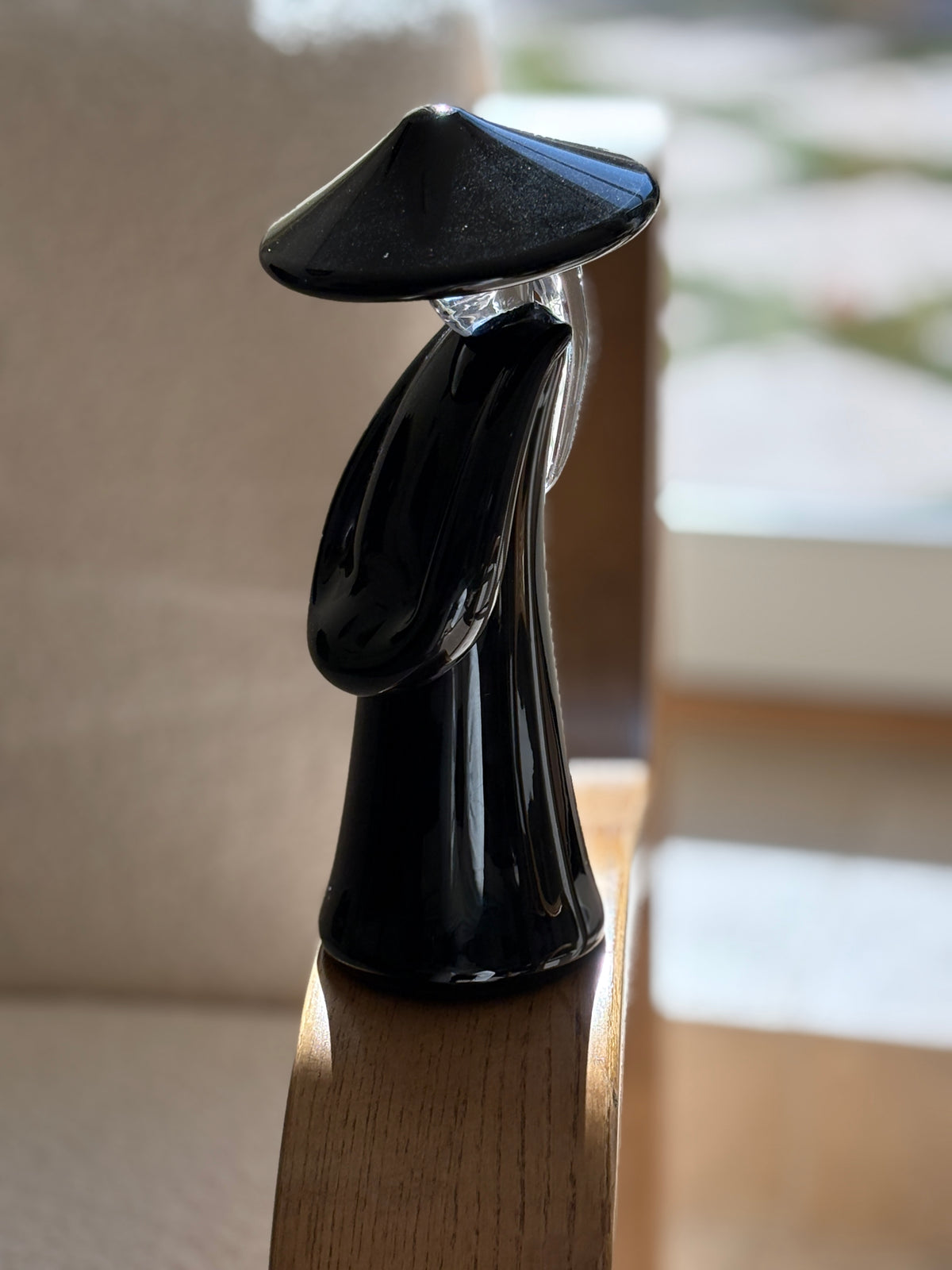 Black & Clear Murano Glass Asian Sculpture with Conical Hat by Renato Anatra | Collectors Gene