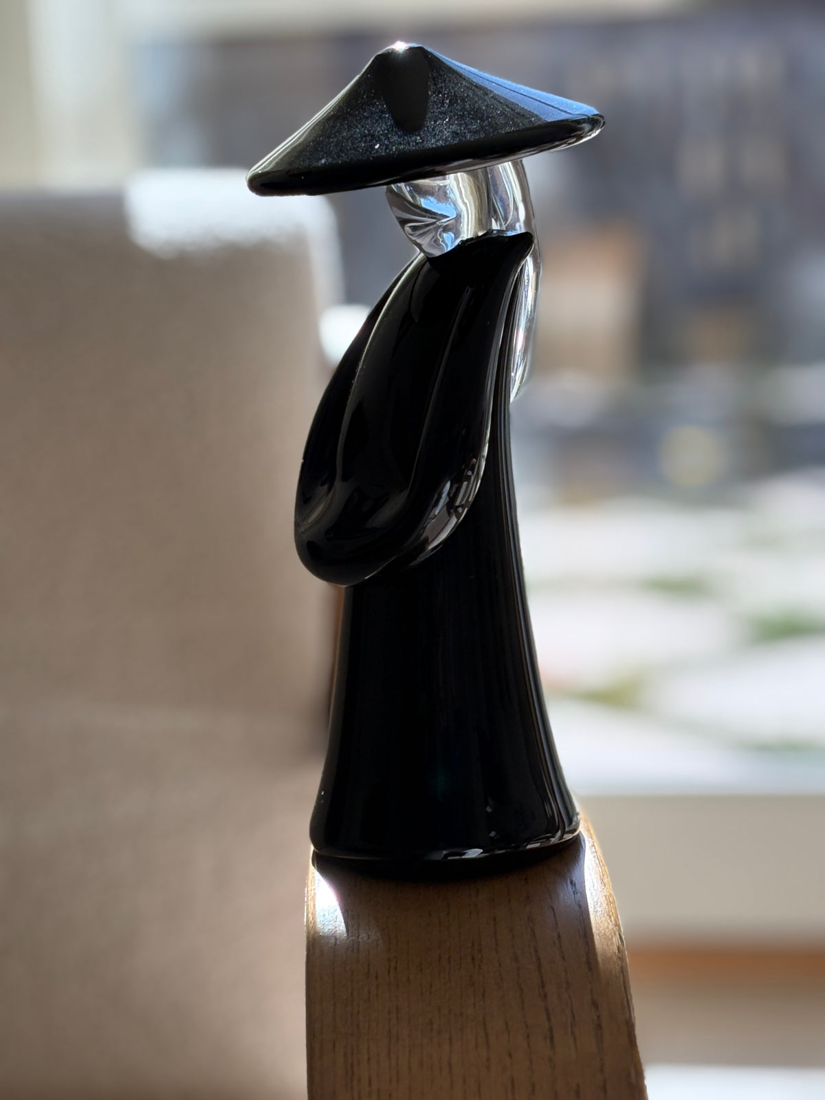 Black & Clear Murano Glass Asian Sculpture with Conical Hat by Renato Anatra | Collectors Gene