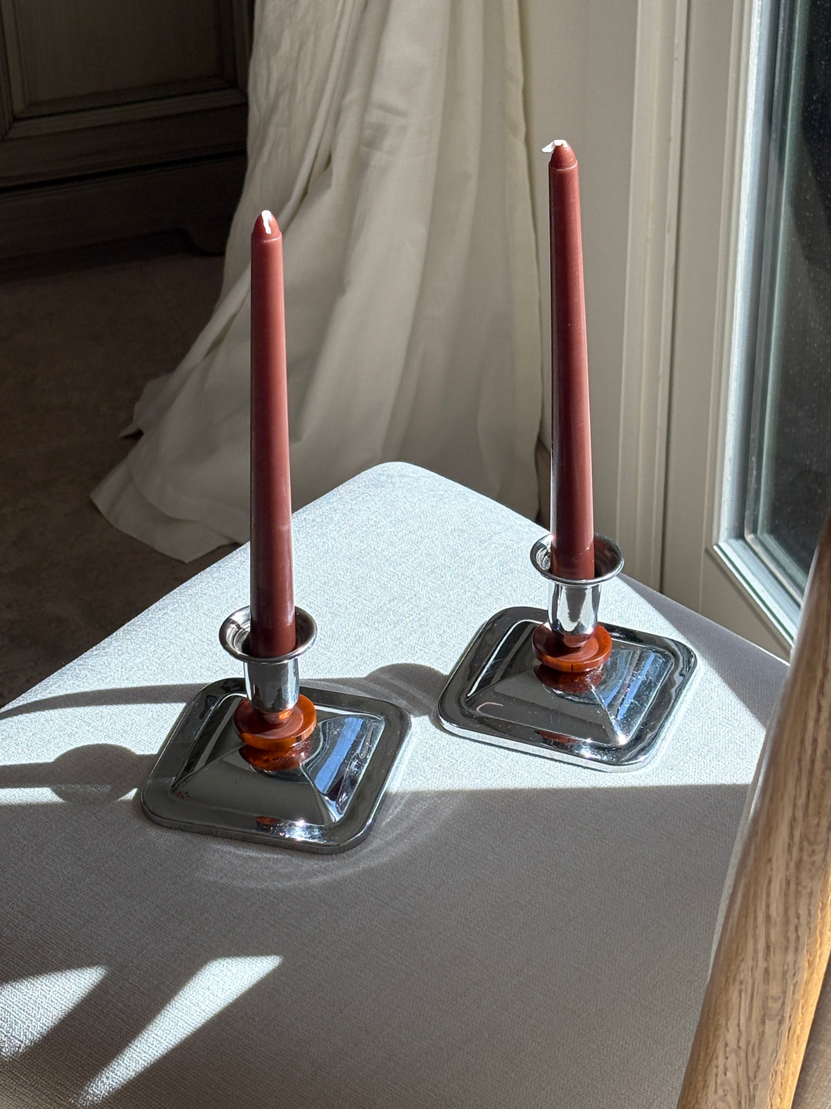 Chrome and Bakelite Taper Candle Holders (Pair) | Collectors Gene