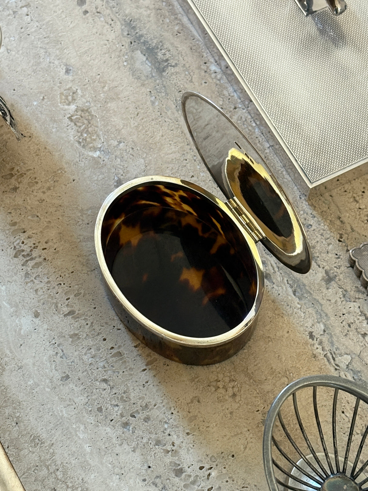 Deakin & Francis Sterling Silver & Tortoiseshell Oval Box - London | Collectors Gene