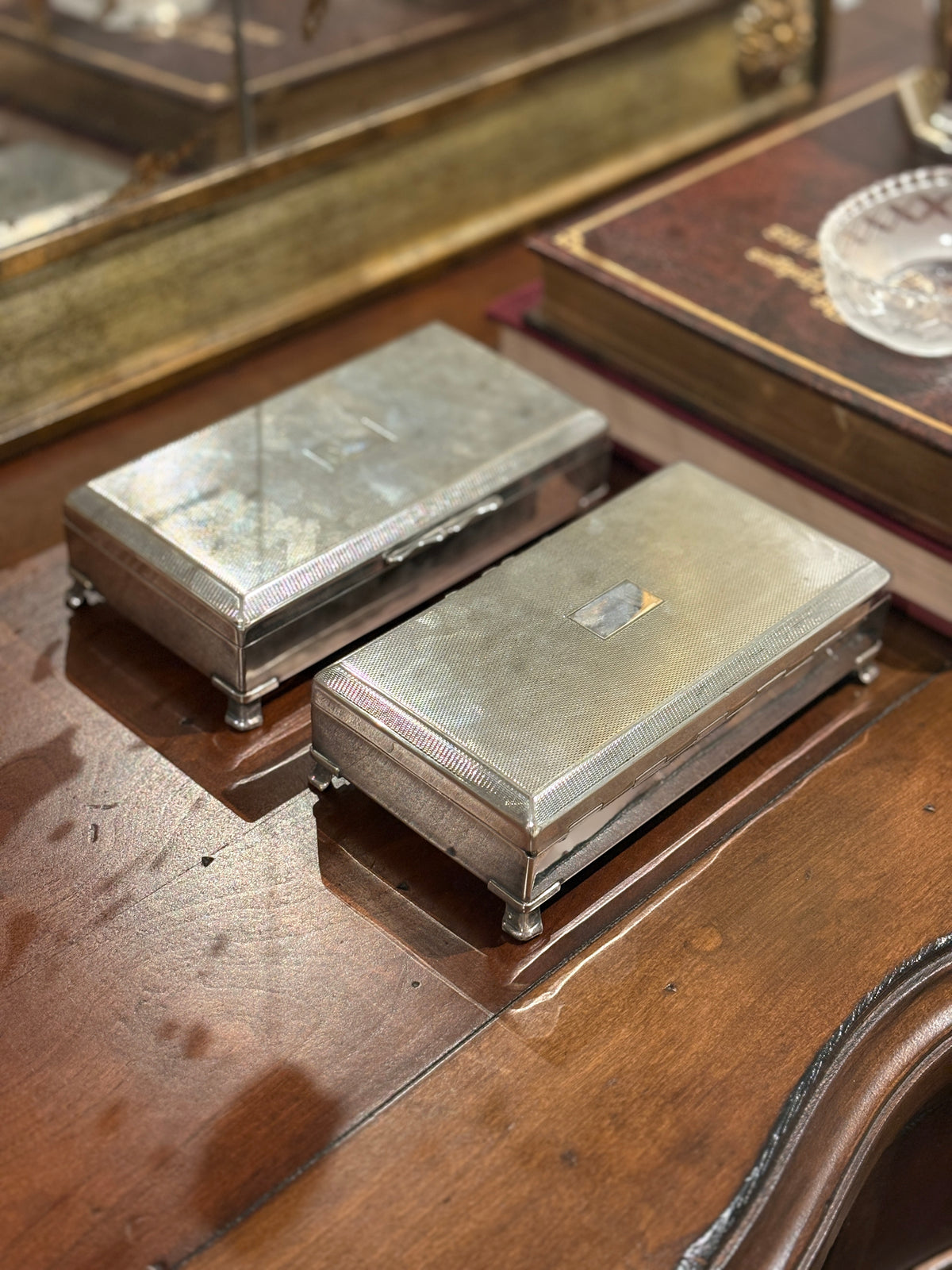 English Engine Turned Guilloché Humidor Box Pair | Collectors Gene Vintage Finds