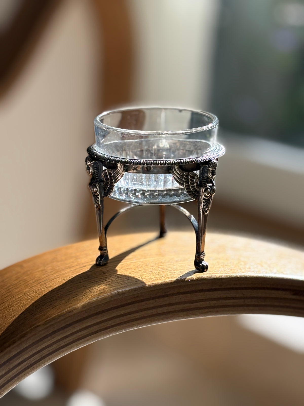 French Sterling Silver & Glass Dish with Sphinx Feet | Collectors Gene