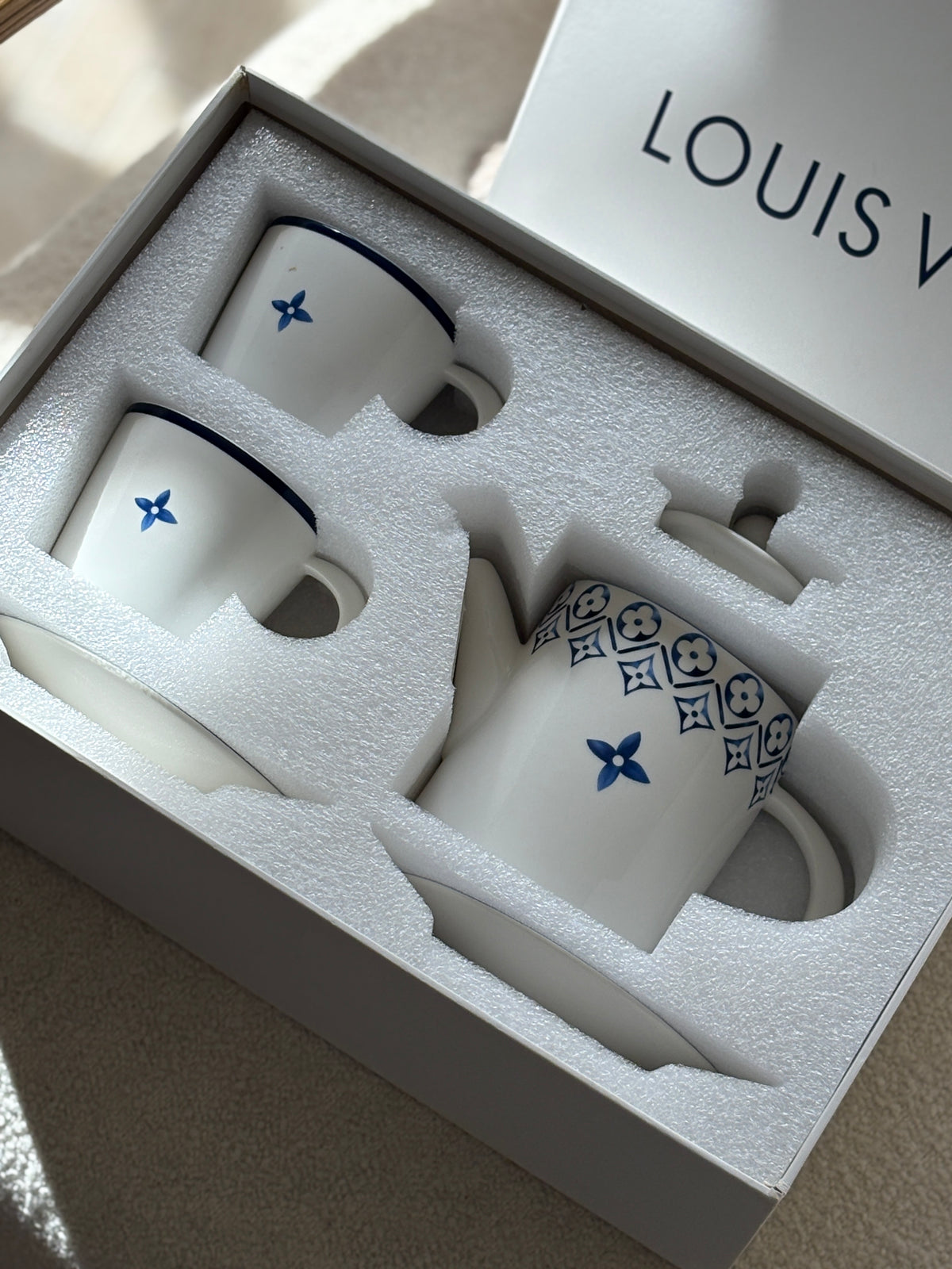 Louis Vuitton Porcelain Limoges Tea Set with Blue Monogram Detail