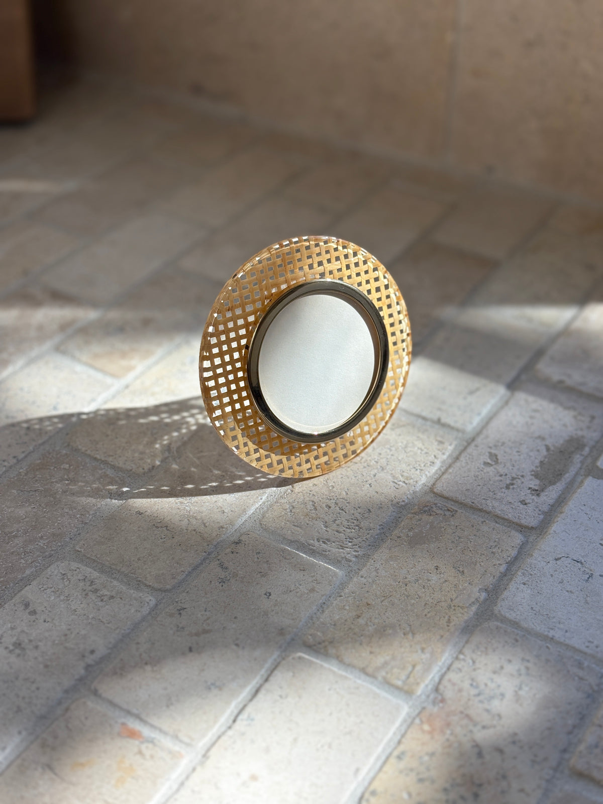 Lucite & Rattan Round Picture Frame - Italy c. 1970s | Collectors Gene