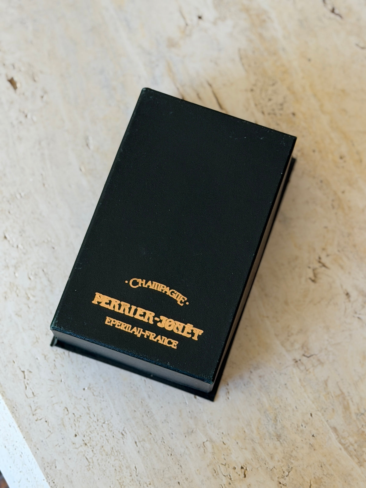 Closed black original branded presentation case for Perrier-Jouët champagne bar tool set available at Collectors Gene