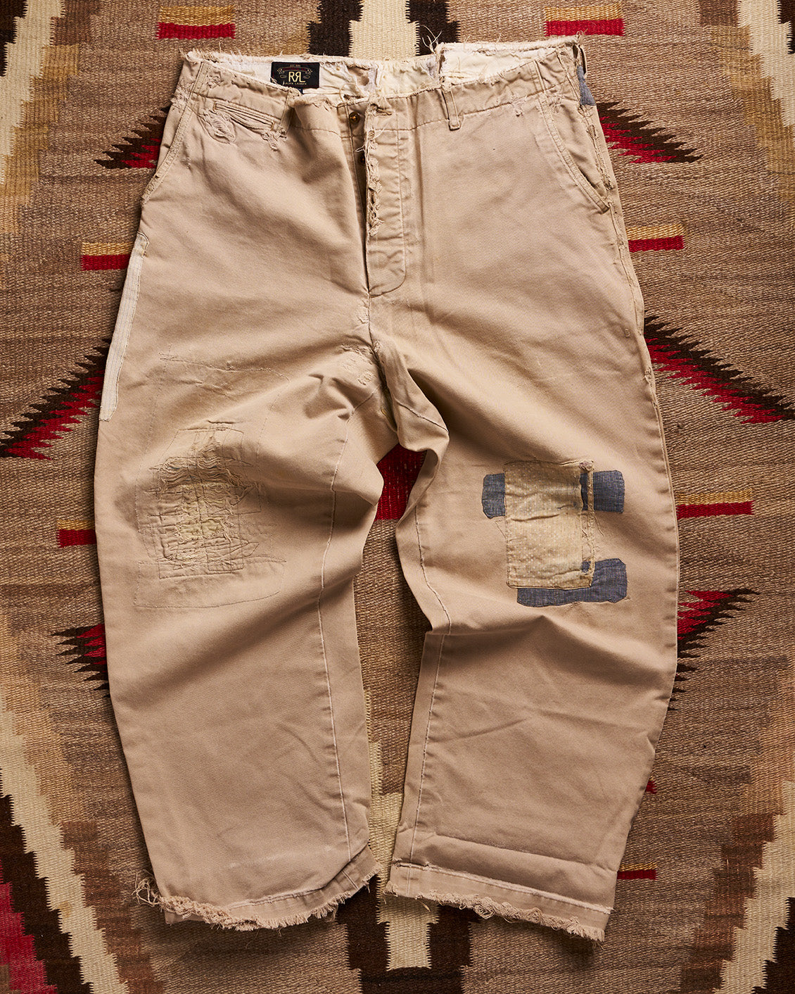 RRL Ralph Lauren Blue Patchwork Khakis | Doug Bihlmaier