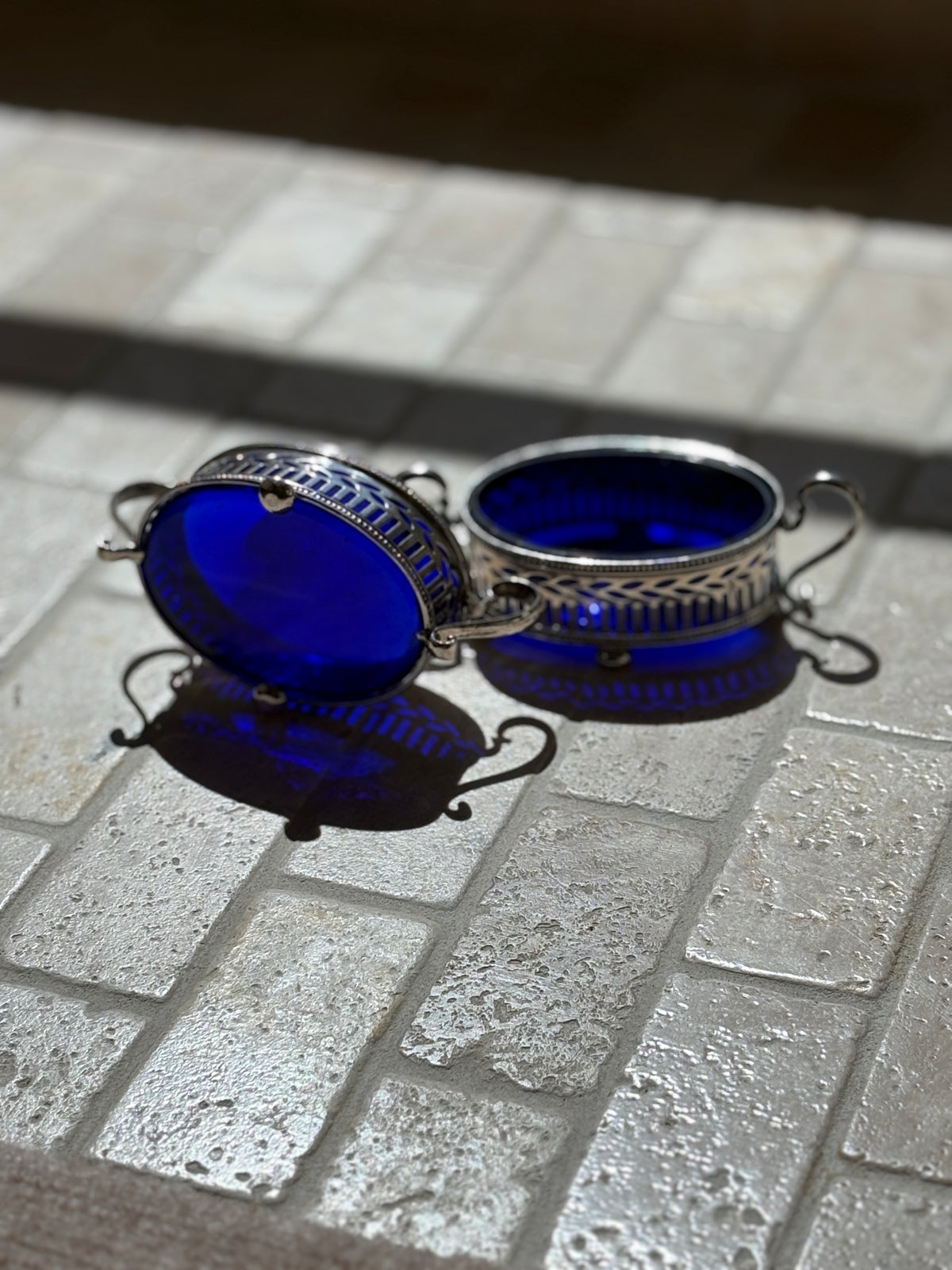 Tiffany & Co. Sterling Silver Pierced Salt Cellars with Cobalt Liners | Collector Gene