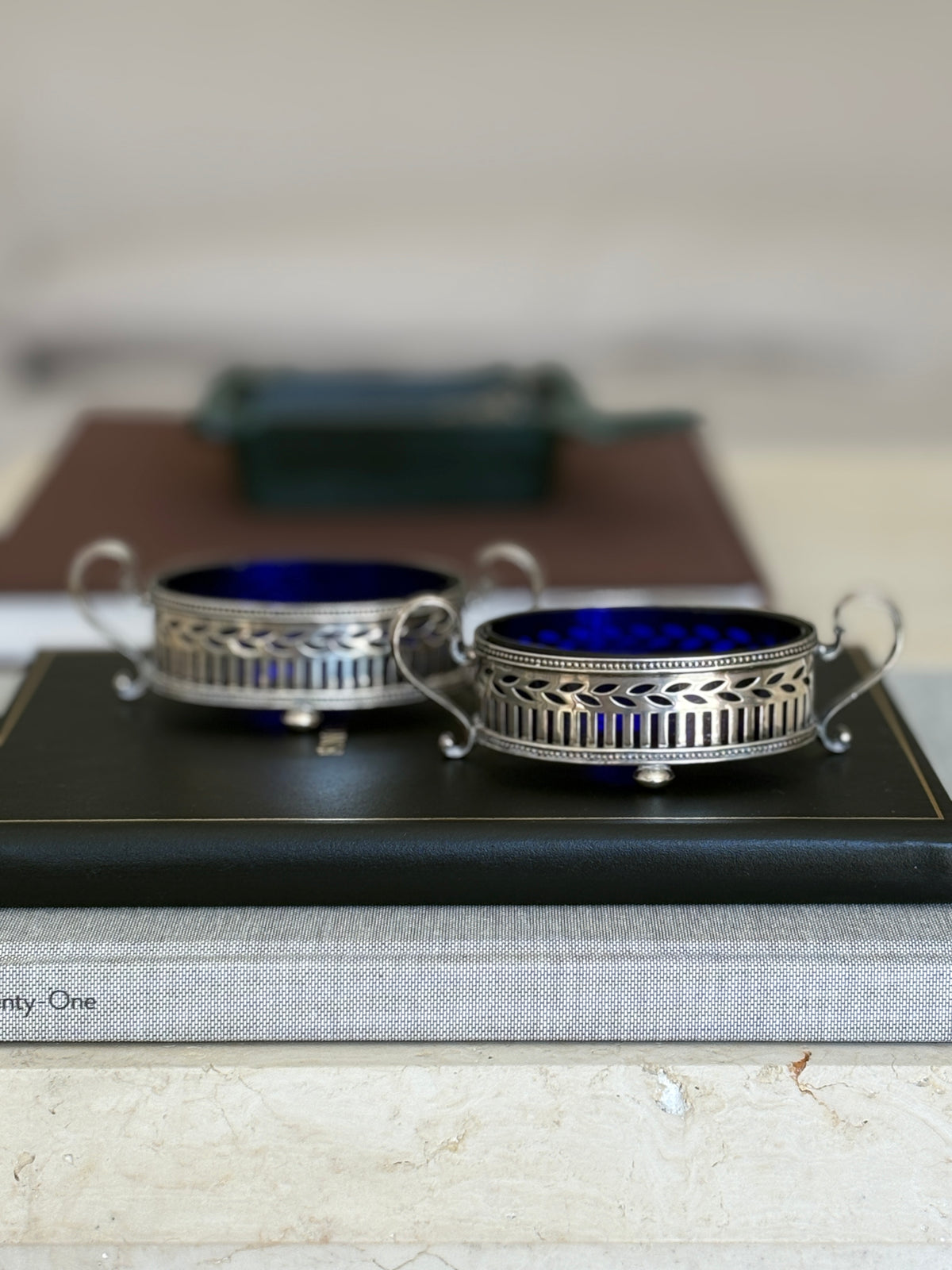 Tiffany & Co. Sterling Silver Pierced Salt Cellars with Cobalt Liners | Collector Gene
