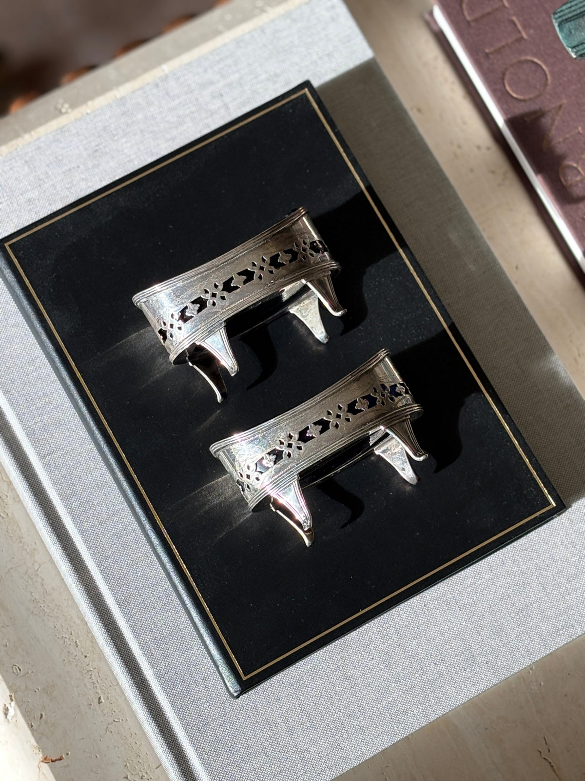 Victorian Salt Cellars with Decorated Piercing & Cobalt Liners in Sterling Silver by Thomas Bradbury & Sons - London, Late 19th Century | Collectors Gene