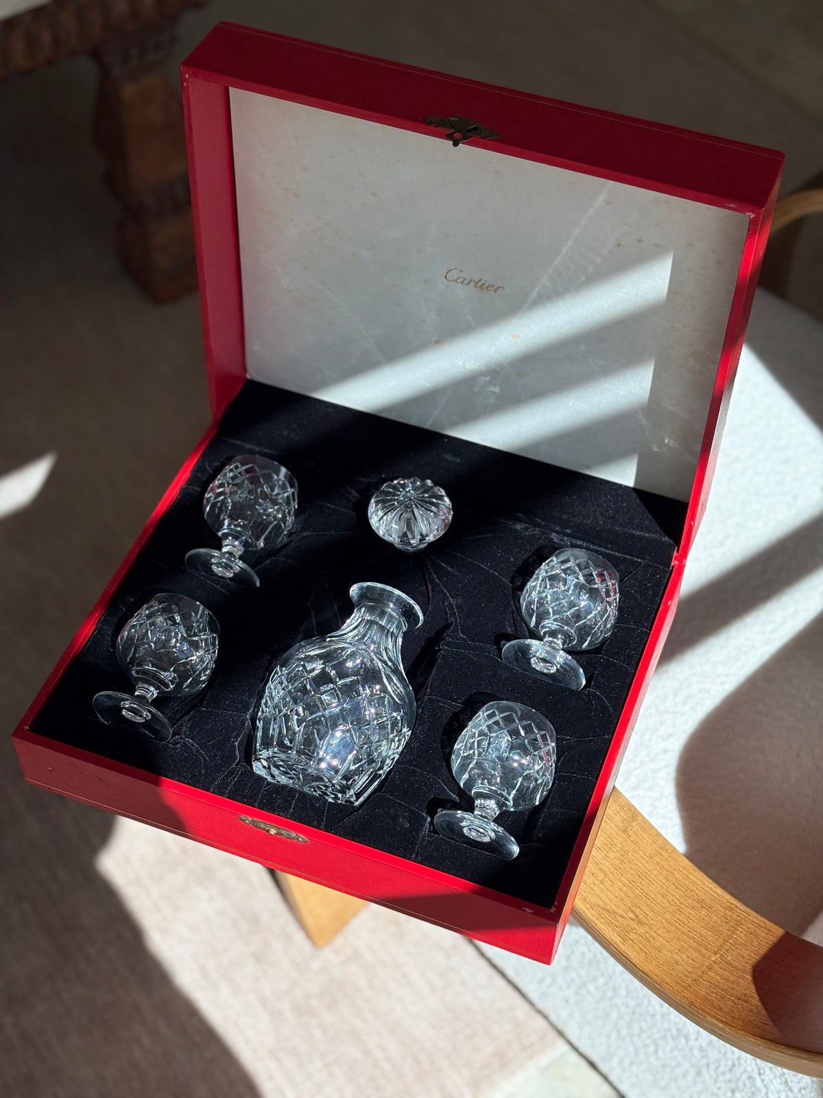 Vintage Cartier Crystal Decanter & Snifter Glass Set in Original Box | Collectors Gene