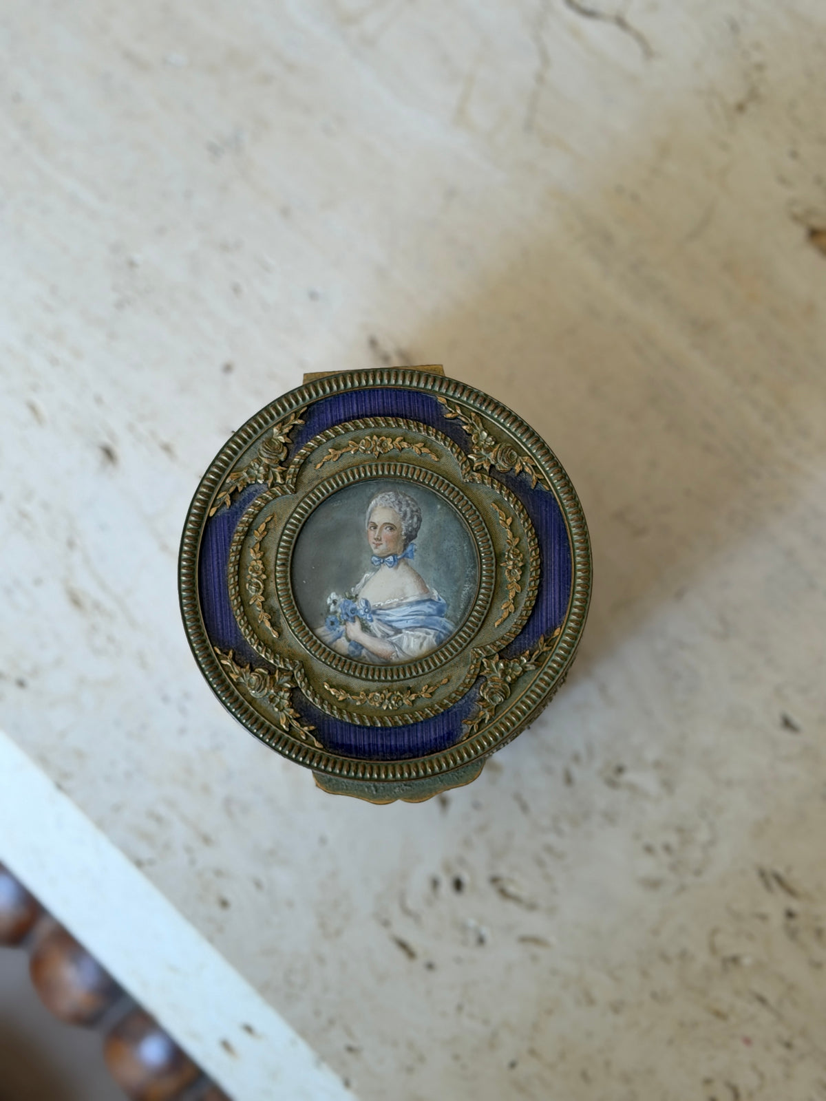 Antique French Gilt Bronze Jewelry Box with Hand-Painted Miniature Portrait c. Late 19th Century | Collectors Gene