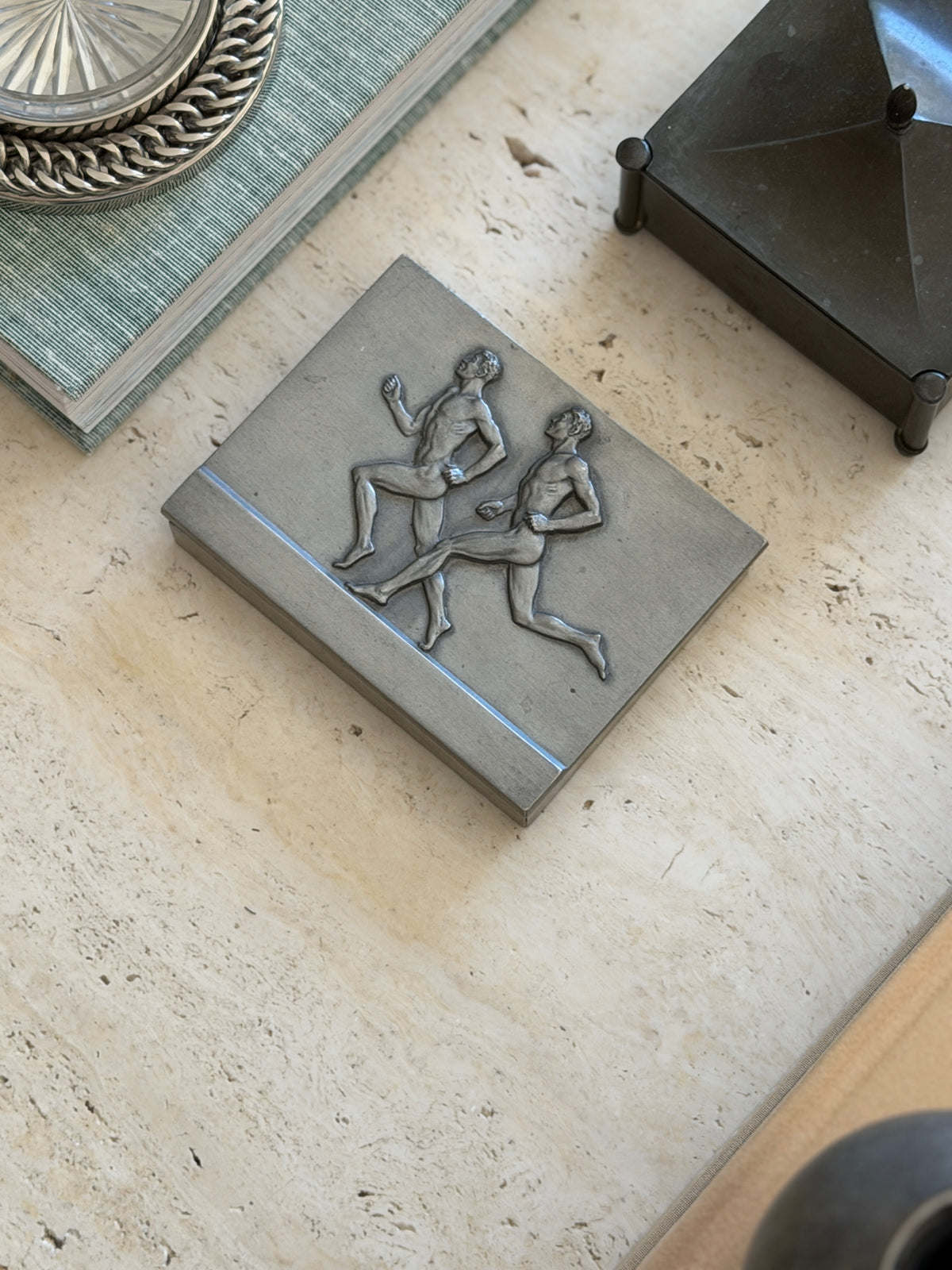 Art Deco Athletic Running Pewter Cigarette Box by GAB Sweden | Cameron Steiner