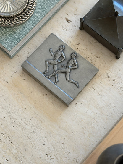 Art Deco Athletic Running Pewter Cigarette Box by GAB Sweden | Cameron Steiner