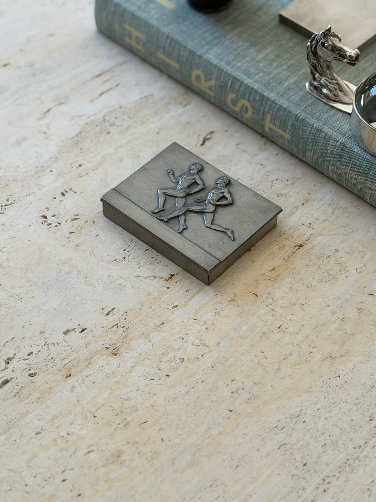 Art Deco Athletic Running Pewter Cigarette Box by GAB Sweden | Cameron Steiner