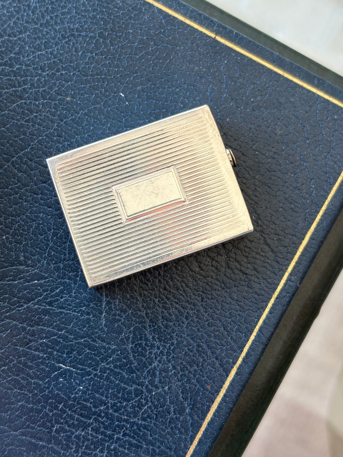 Art Deco Engine Turned Silver-Plated Pill Box | Collectors Gene Vintage Shop