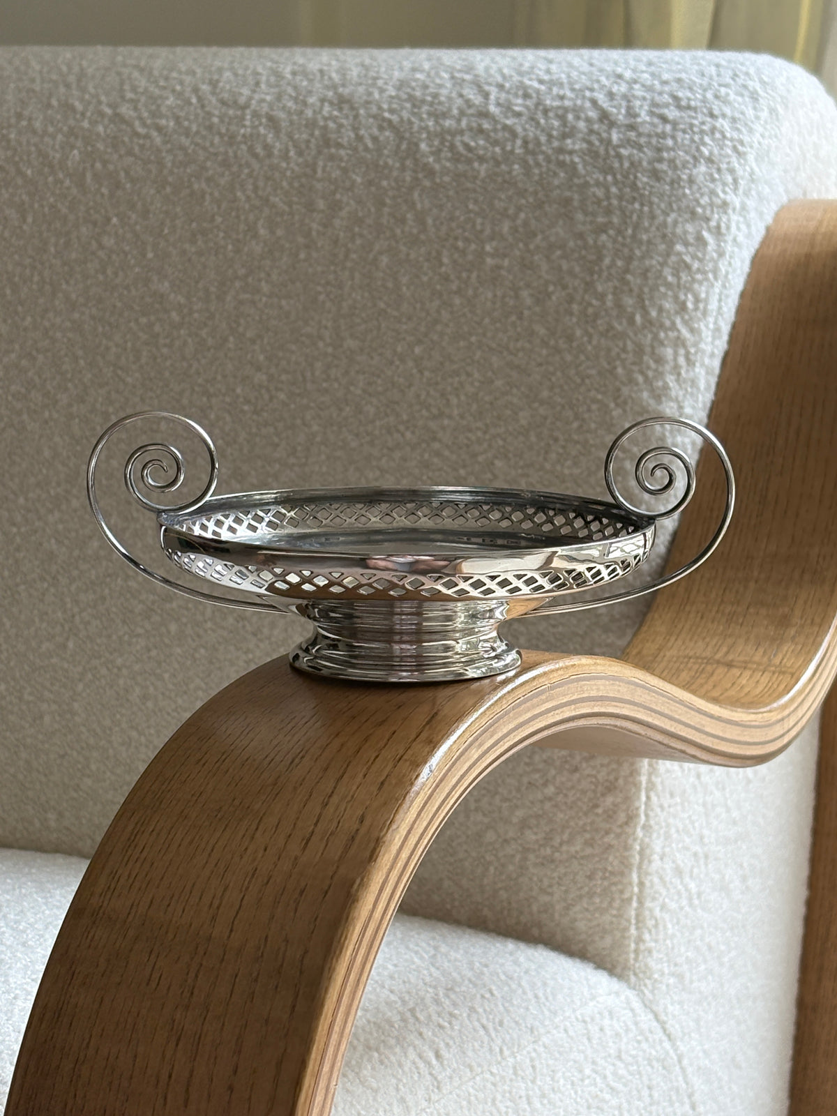 Art Nouveau Silver-Plated Pierced Pedestal Bonbon Dish with Scroll Handles by Mappin Webb | Collectors Gene