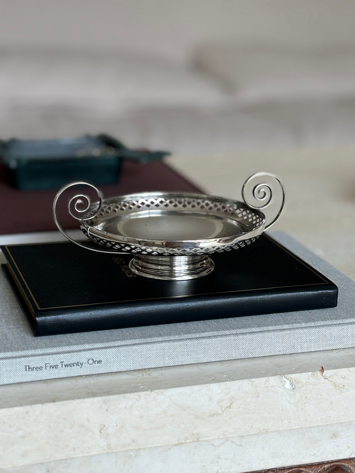 Art Nouveau Silver-Plated Pierced Pedestal Bonbon Dish with Scroll Handles by Mappin Webb | Collectors Gene