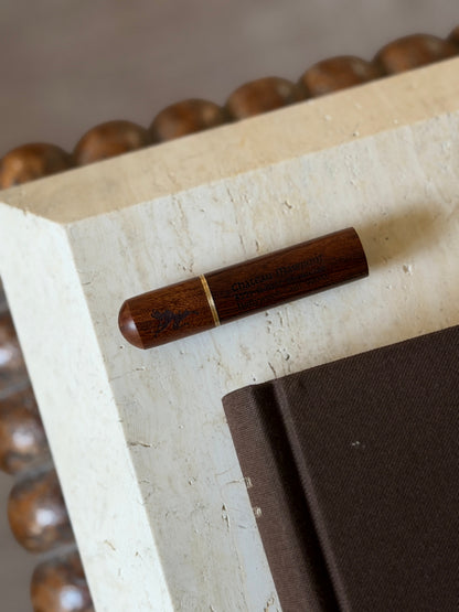 Chateau Marmont wood match and toothpick holder with engraved logo