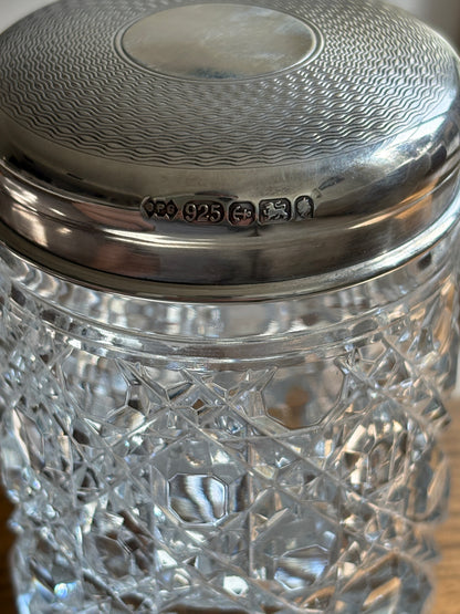 Crystal &amp; Sterling Silver Guilloche Engine Turned Lidded Jar - Birmingham | Collectors Gene