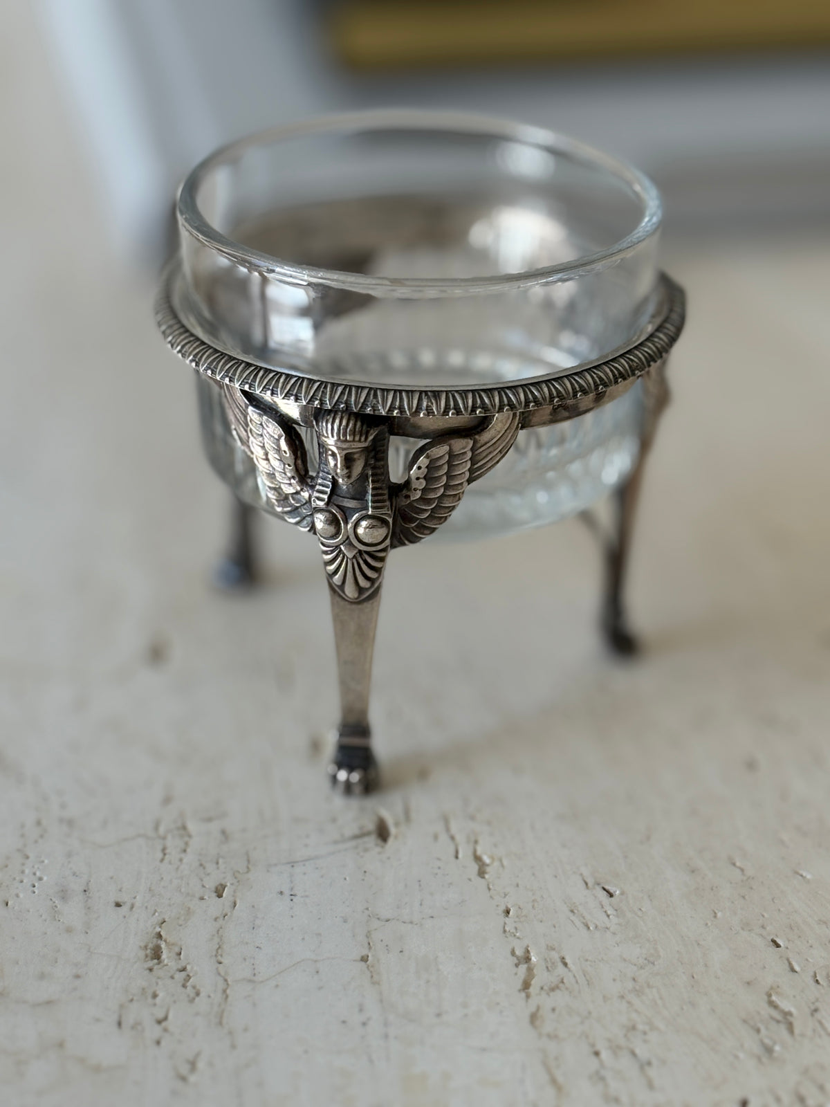 French Sterling Silver &amp; Glass Dish with Sphinx Feet | Collectors Gene