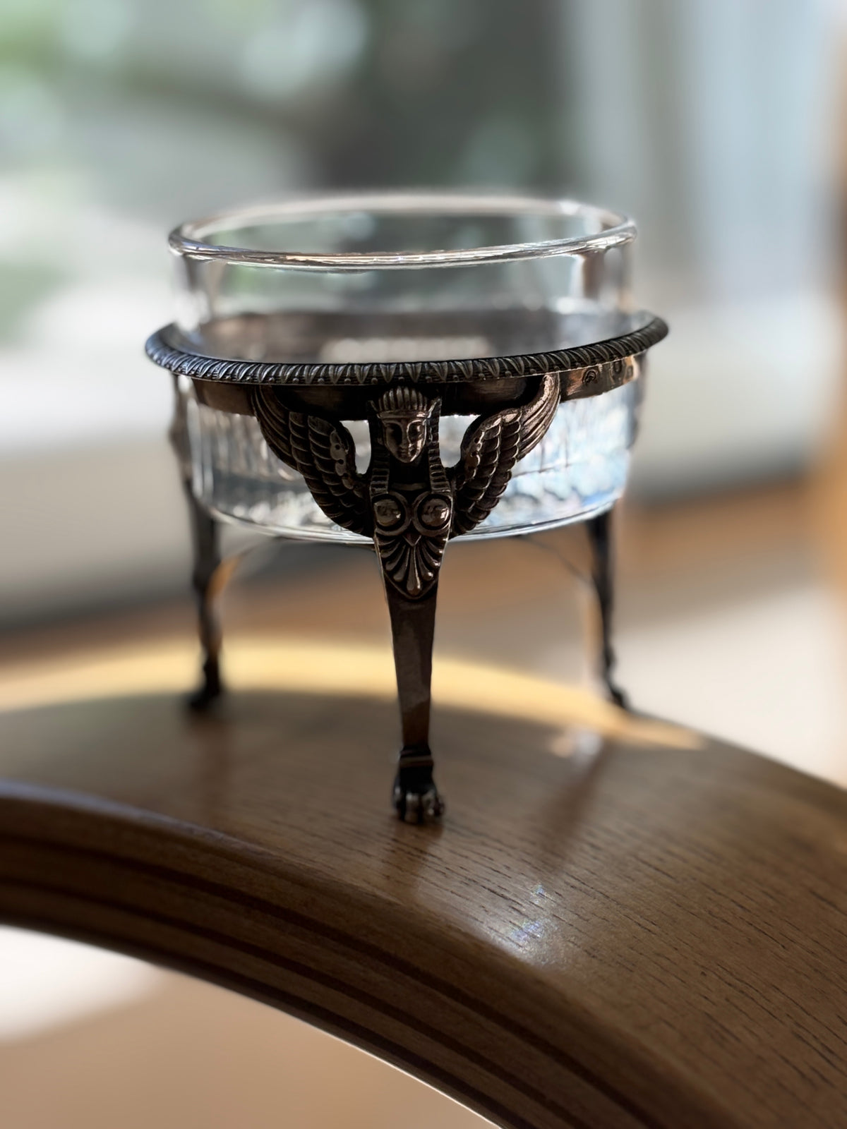 French Sterling Silver &amp; Glass Dish with Sphinx Feet | Collectors Gene