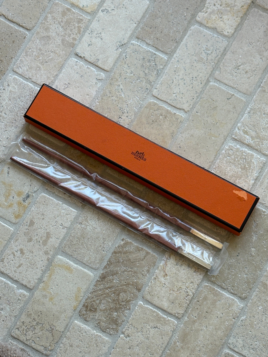 Hermès Paris Square Tip Metal &amp; Wood Chopsticks with Case | Collectors Gene