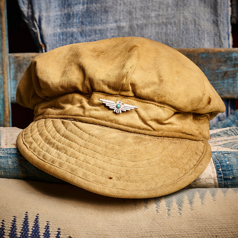 Khaki Military Hat with Thunderbird Pin | Doug Bihlmaier