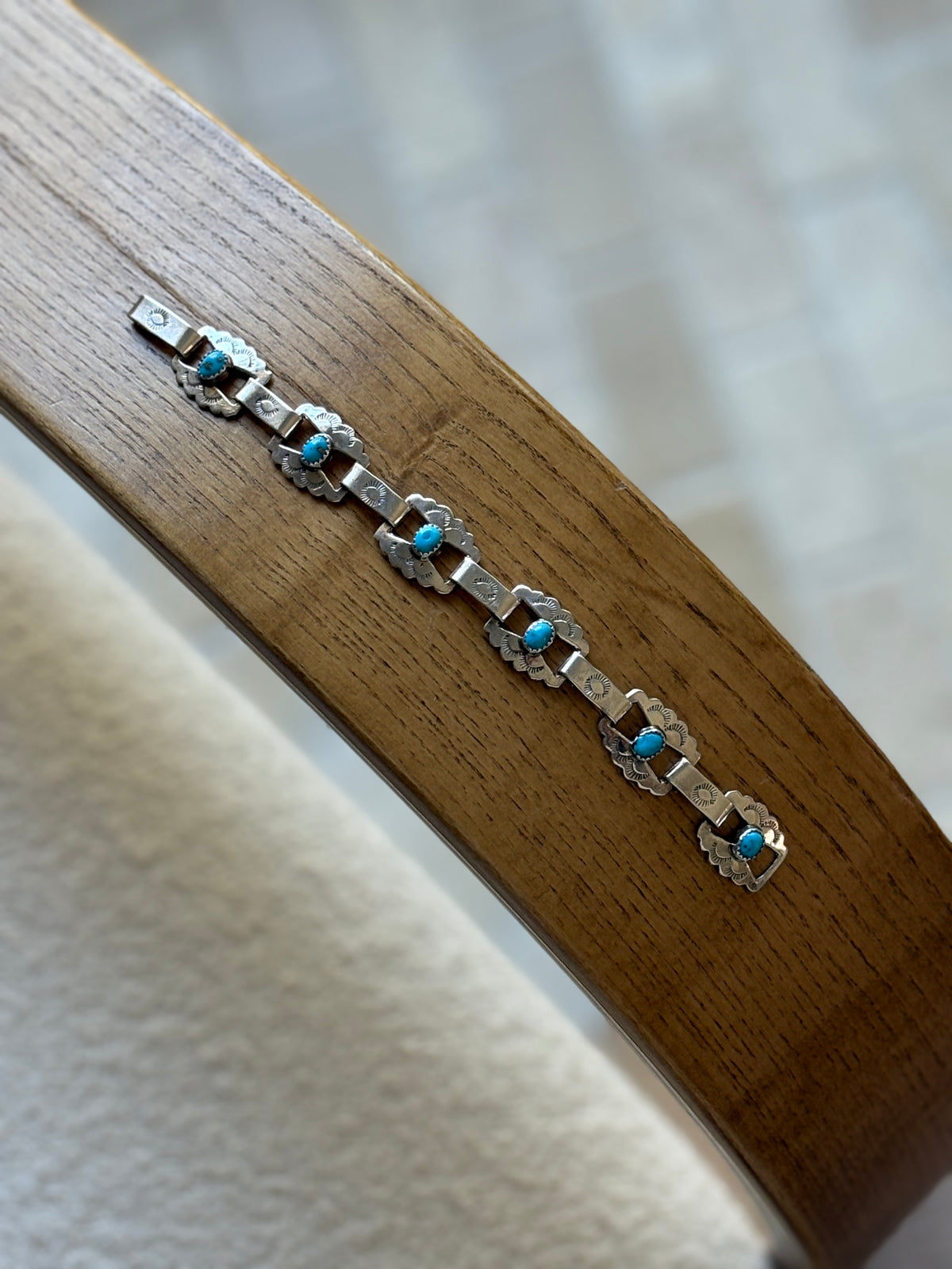 Native American Sterling Silver &amp; Turquoise Concho Link Bracelet | Collectors Gene