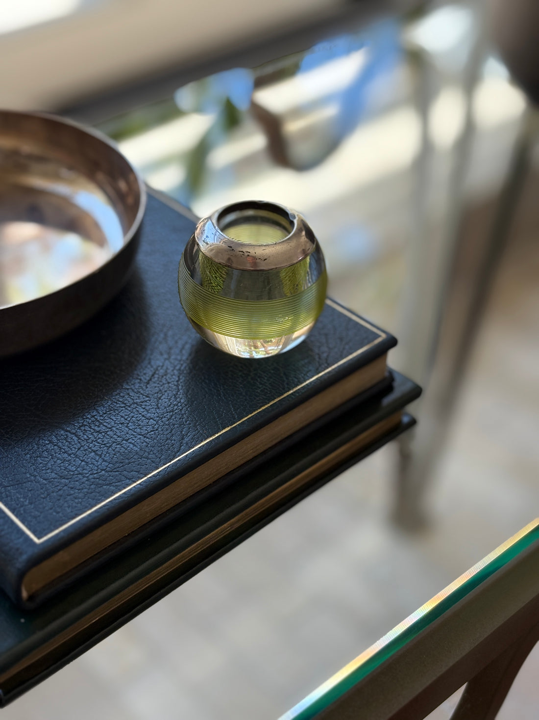 Sterling Silver &amp; Green-Tinted Glass Match Striker | Collectors Gene Vintage Finds