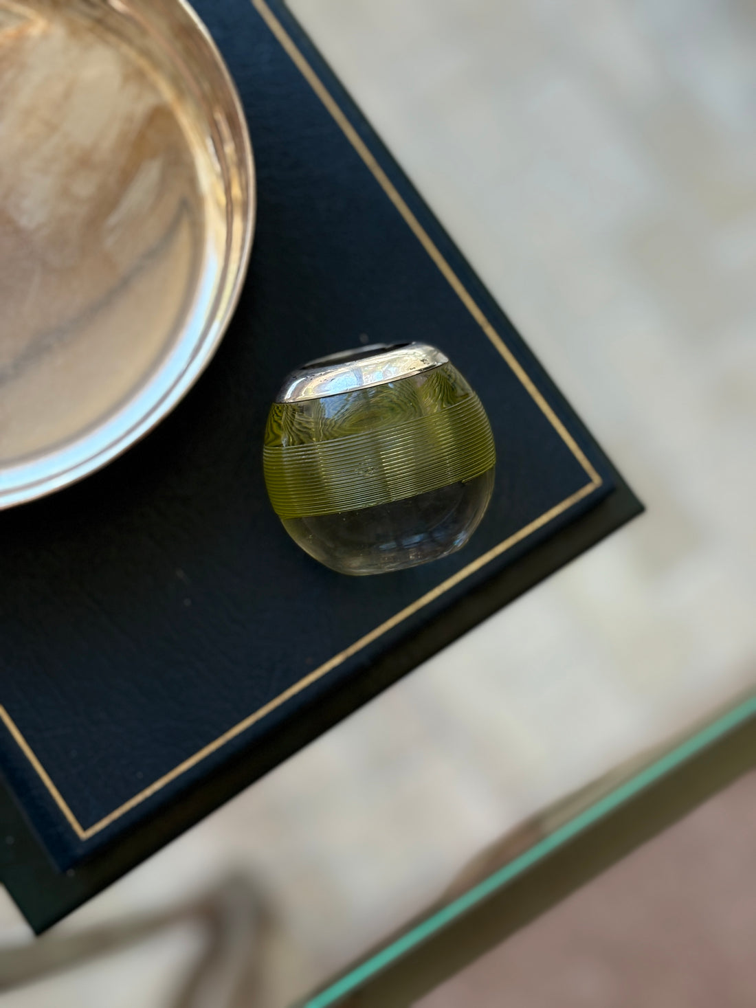 Sterling Silver &amp; Green-Tinted Glass Match Striker | Collectors Gene Vintage Finds