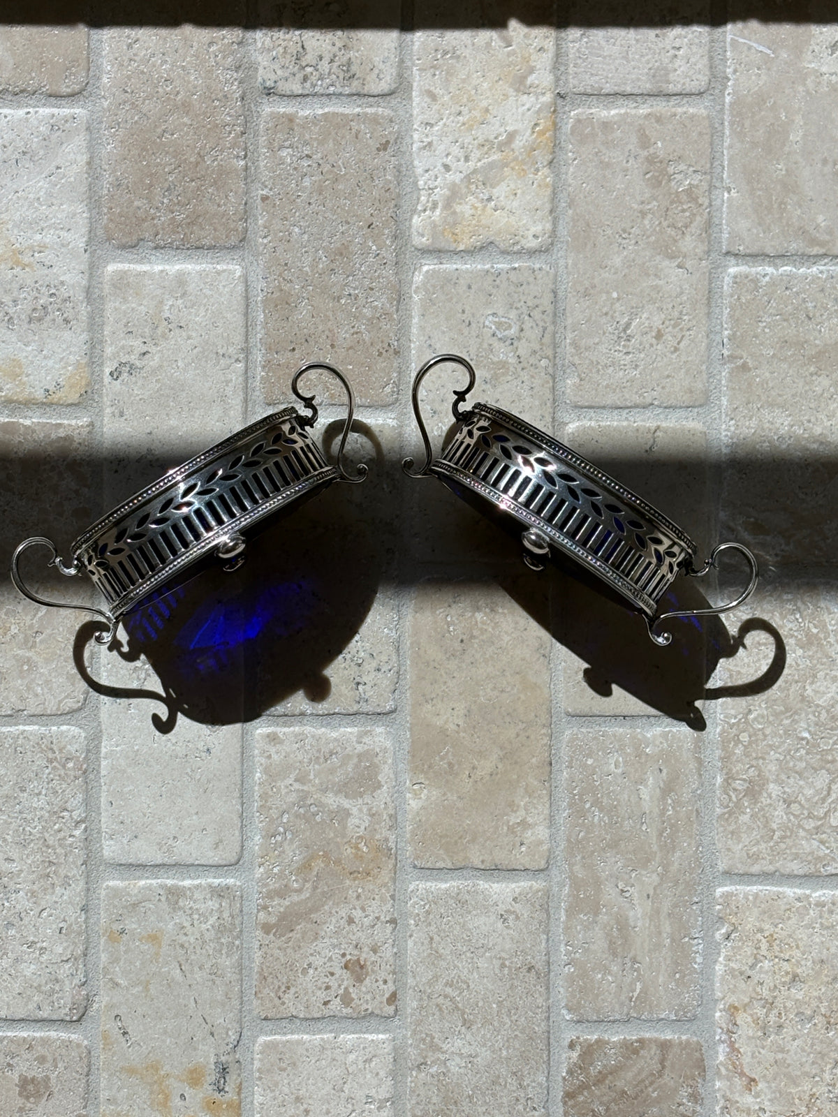 Tiffany &amp; Co. Sterling Silver Pierced Salt Cellars with Cobalt Liners | Collector Gene