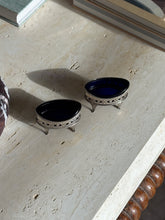 Victorian Salt Cellars with Decorated Piercing & Cobalt Liners in Sterling Silver by Thomas Bradbury & Sons - London, Late 19th Century | Collectors Gene