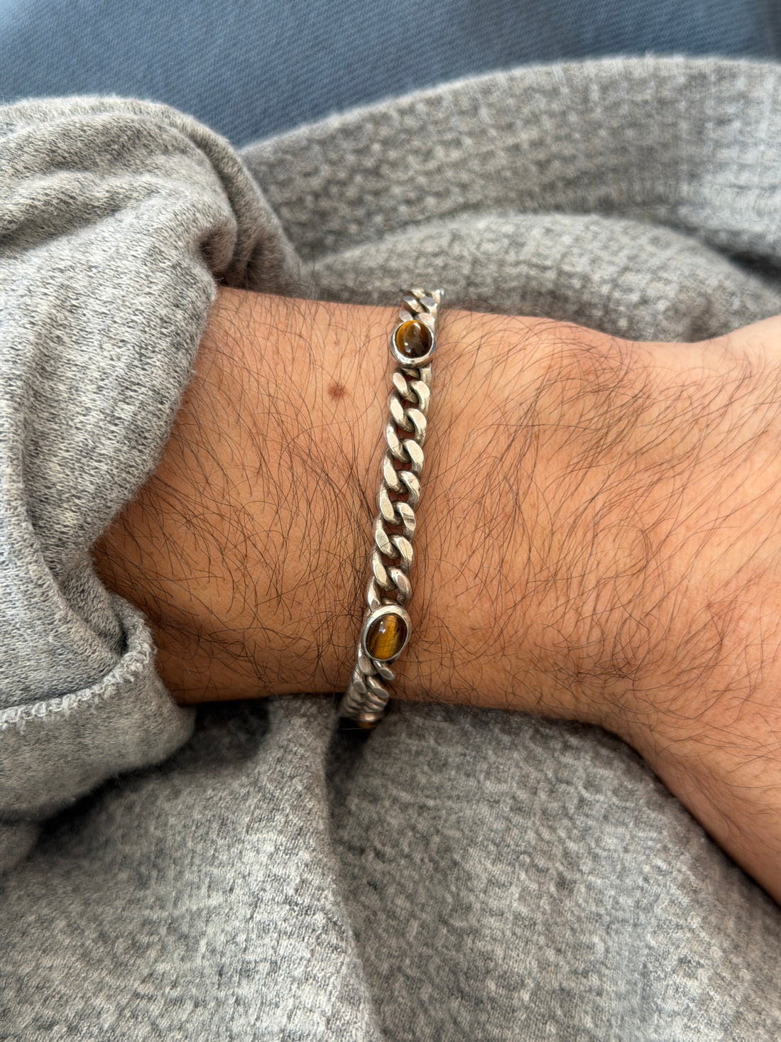 Vintage German sterling silver curb link bracelet with tiger&